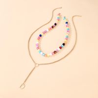 Bohemian Style Color Round Bead Chain Multilayer Necklace sku image 1