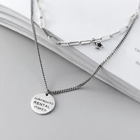 Retro Design Double Star Chain Diamond Round Tag Letter Necklace sku image 1