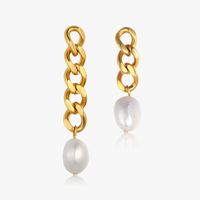 Retro Pearl Irregular Asymmetrical Titanium Steel Earrings sku image 1