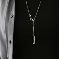 Simple Geometric Square Long Titanium Steel Necklace sku image 1