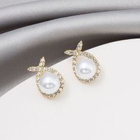 Retro Water Drop Cross Pearl Full Diamond Earrings main image 3