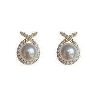 Retro Water Drop Cross Pearl Full Diamond Earrings main image 6