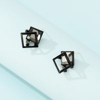 Fashion Black Geometric Crystal Stud Earrings main image 3