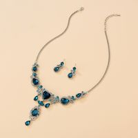 Fashion Blue Water Drop Diamond Alloy Necklace Earrings Set main image 3