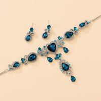 Fashion Blue Water Drop Diamond Alloy Necklace Earrings Set main image 4