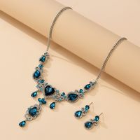 Fashion Blue Water Drop Diamond Alloy Necklace Earrings Set main image 5
