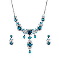 Fashion Blue Water Drop Diamond Alloy Necklace Earrings Set main image 6