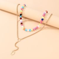 Bohemian Style Color Round Bead Chain Multilayer Necklace main image 3