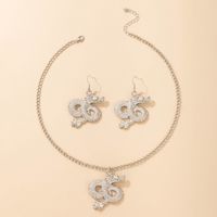 Retro Silver Flying Dragon Earrings Necklace Set main image 3