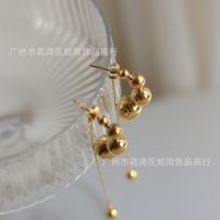 Retro Metal Ball Gold Bead Tassel Titanium Steel Stud Earrings main image 3