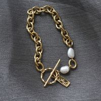 Retro Pearl Letter Brand Twist Titanium Steel Bracelet main image 4