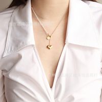 Korean Heart Long Tassel Pearl Titanium Steel Necklace main image 4