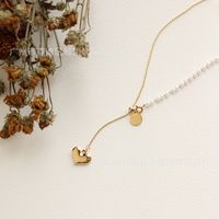 Korean Heart Long Tassel Pearl Titanium Steel Necklace main image 5