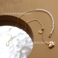 Korean Heart Long Tassel Pearl Titanium Steel Necklace main image 6