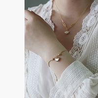 Bracelet De Collier En Acier Au Titane Avec Cœur Fritillaire Blanc Et Coquillage Rétro main image 5