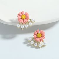 Fashion Flower Inlaid Pearls Colored Petals Earrings main image 5