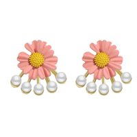 Fashion Flower Inlaid Pearls Colored Petals Earrings main image 3