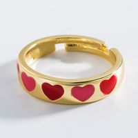 Fashion Geometric Heart Dripping Oil Copper Micro-inlaid Zircon Ring main image 5