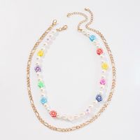 Bohemia Flower Imitation Pearl Double-layer Necklace main image 4