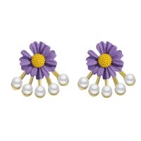 Fashion Flower Inlaid Pearls Colored Petals Earrings sku image 2