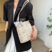 Korean Lace Bow Straw Messenger Bag main image 6