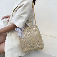 Korean Lace Bow Straw Messenger Bag main image 5