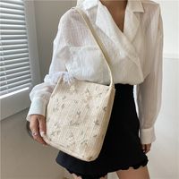 Korean Lace Bow Straw Messenger Bag main image 4