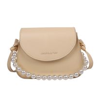 Korean Solidcolor Pearl Chain Messenger Saddle Bag main image 3