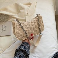 Women's Straw Solid Color Basic Zipper Shoulder Bag main image 9