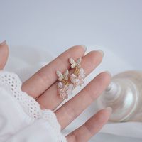 Korean Style Crystal Diamond Butterfly Earrings main image 6