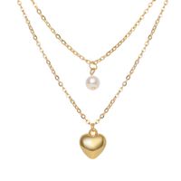 New Retro Pearl Heart Pendent Multi-layer Alloy Necklace main image 2
