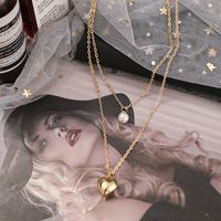 New Retro Pearl Heart Pendent Multi-layer Alloy Necklace main image 3