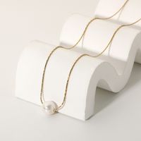 Einfache 14k Edelstahl Single Perle Anhänger Halskette main image 1