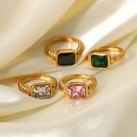 Retro Croissant Twisted Spiral Emerald Pink Zircon Stainless Steel Ring main image 4