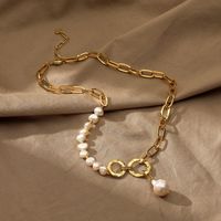 Retro Pearl Pendant Splicing Chain Stainless Steel Necklace main image 3