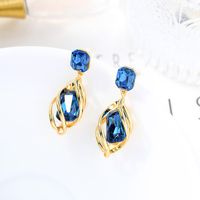 Wholesale Simple Blue Crystal Gem Tassel Copper Earrings main image 3