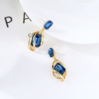 Wholesale Simple Blue Crystal Gem Tassel Copper Earrings main image 4