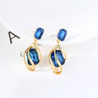 Wholesale Simple Blue Crystal Gem Tassel Copper Earrings main image 5