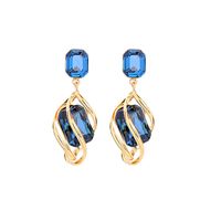 Wholesale Simple Blue Crystal Gem Tassel Copper Earrings main image 6