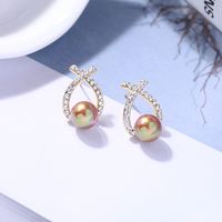 Fashion Pearl Cross Diamond Stud Earrings Wholesale main image 1