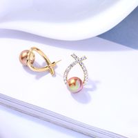 Fashion Pearl Cross Diamond Stud Earrings Wholesale main image 4