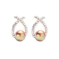 Fashion Pearl Cross Diamond Stud Earrings Wholesale main image 6