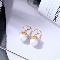 Fashion Simple Pearl Pendant Zircon Copper Earrings main image 4