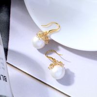 Fashion Simple Pearl Pendant Zircon Copper Earrings main image 5