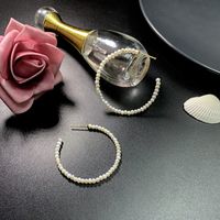 Simple Fashion Retro Pearl C-shaped Copper Earrings main image 1