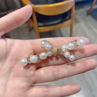 Korean Style Imitation Pearl Bow Diamond Hairpin main image 4