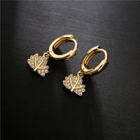 Fashion Copper Micro-inlaid Zircon Leaf Earrings main image 3