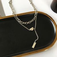 Hip Hop Heart Rectangle Pendant Double Layered Necklace main image 6