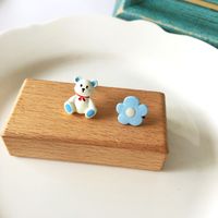 Korean Cartoon Cute Flower Bear Asymmetrical Earrings main image 5