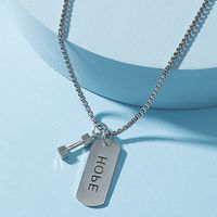 Retro Dumbbell Lettering Hope Square Pendent Necklace main image 5